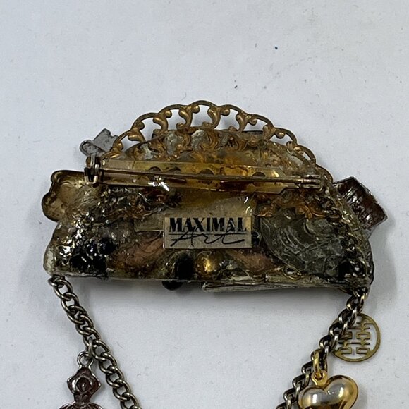 Vintage Maximal Art Collage Brooch Pin Mixed Materials Signed 80 Art Assemblage - Picture 8 of 11